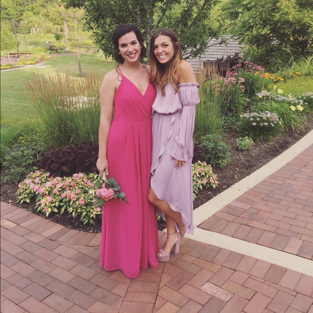 Floor length pink dress